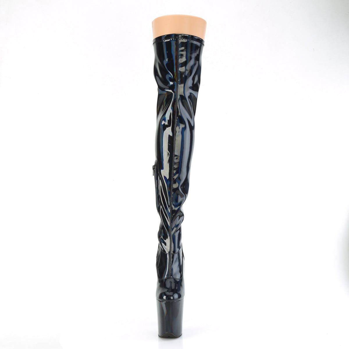 Pleaser FLAMINGO-3000HWR Black Holographic Platform Thigh High Boots - 8 Inch Heels