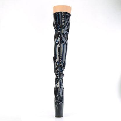 Pleaser FLAMINGO-3000HWR Black Holographic Platform Thigh High Boots - 8 Inch Heels