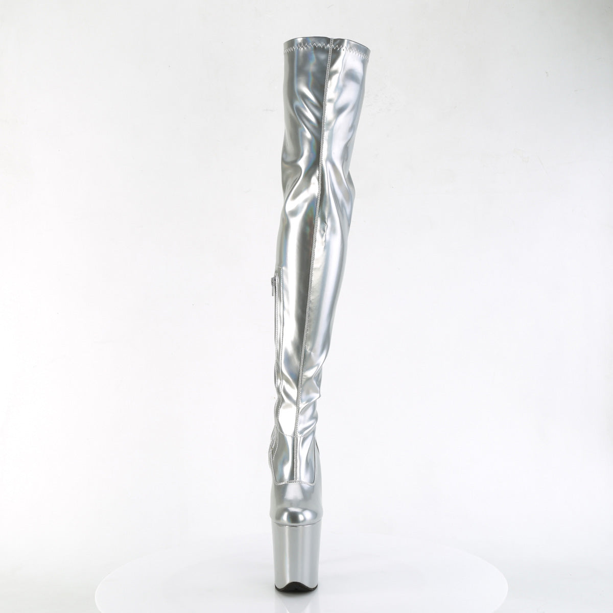 FLAMINGO-3000HWR Pleaser Silver 8 Inch Platform Pole Thigh Length Boots