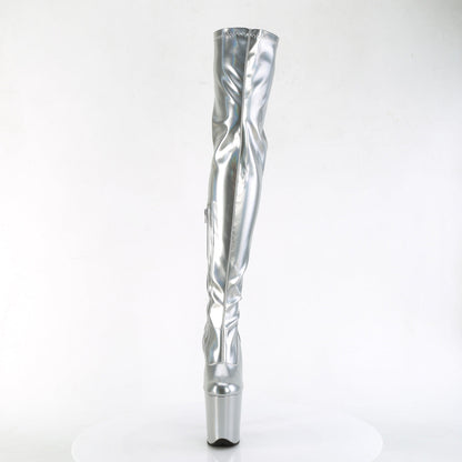 FLAMINGO-3000HWR Pleaser Silver 8 Inch Platform Pole Thigh Length Boots
