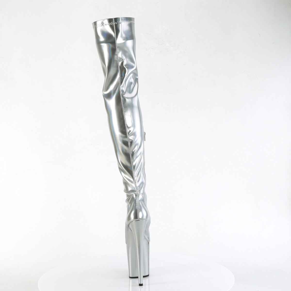 FLAMINGO-3000HWR Pleaser Silver 8 Inch Platform Pole Thigh Length Boots