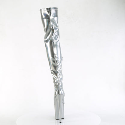 FLAMINGO-3000HWR Pleaser Silver 8 Inch Platform Pole Thigh Length Boots