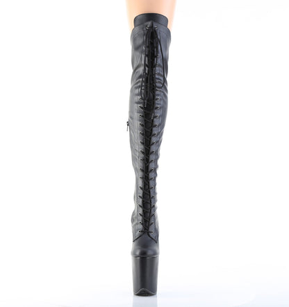 FLAMINGO-3014 Pleaser Black Faux Leather 8 Inch Strippers Thigh High boots