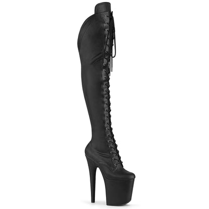 FLAMINGO-3014 Pleaser Black Faux Leather 8 Inch Strippers Thigh High boots