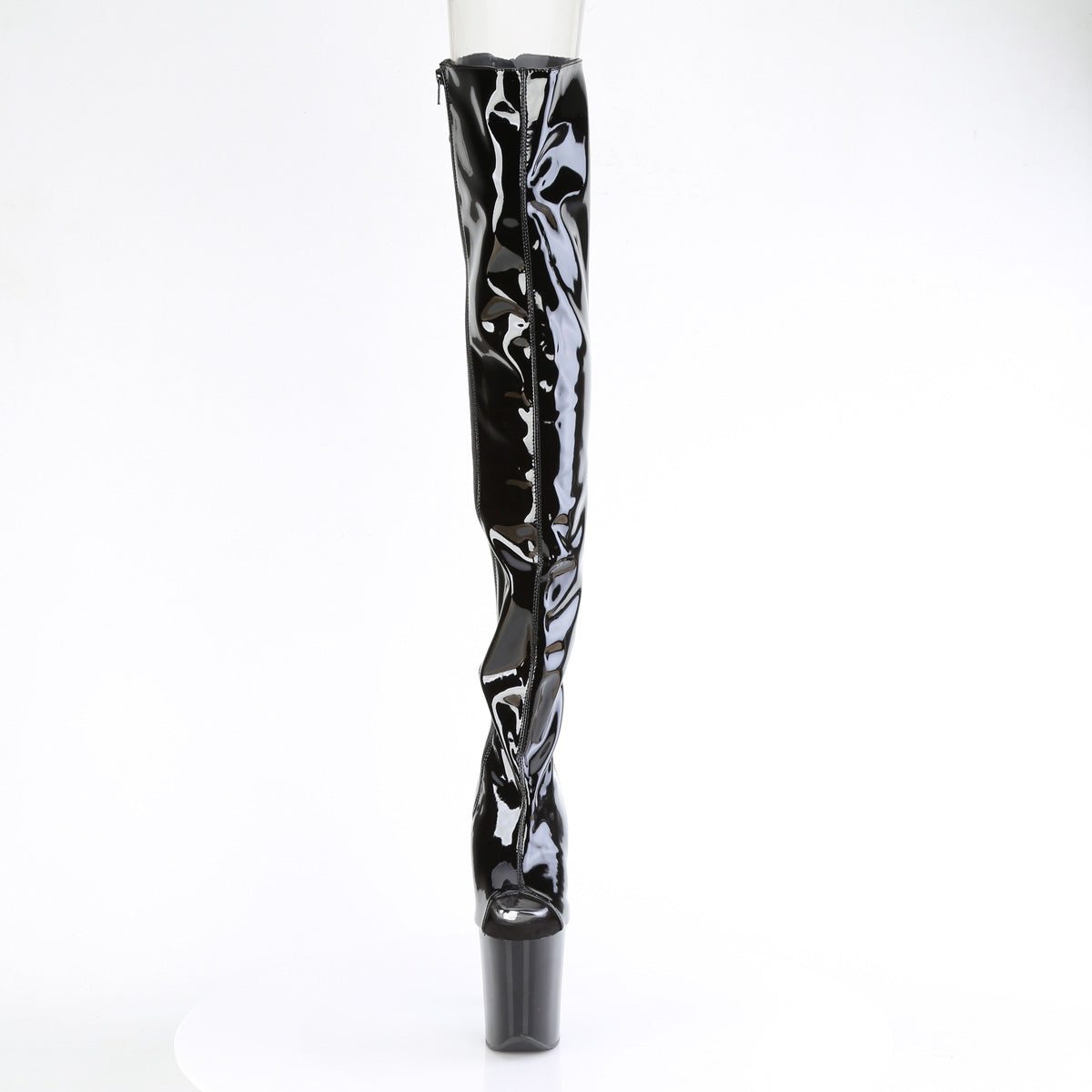 Pleaser FLAMINGO-3017 Black Lace-Up Open Toe Platform Thigh High Boots - 8 Inch Heels