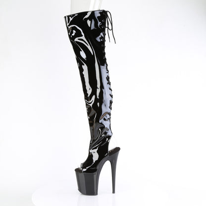 Pleaser FLAMINGO-3017 Black Lace-Up Open Toe Platform Thigh High Boots - 8 Inch Heels
