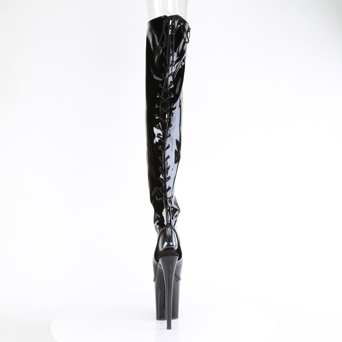 Pleaser FLAMINGO-3017 Black Lace-Up Open Toe Platform Thigh High Boots - 8 Inch Heels