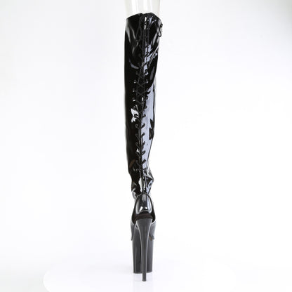 Pleaser FLAMINGO-3017 Black Lace-Up Open Toe Platform Thigh High Boots - 8 Inch Heels