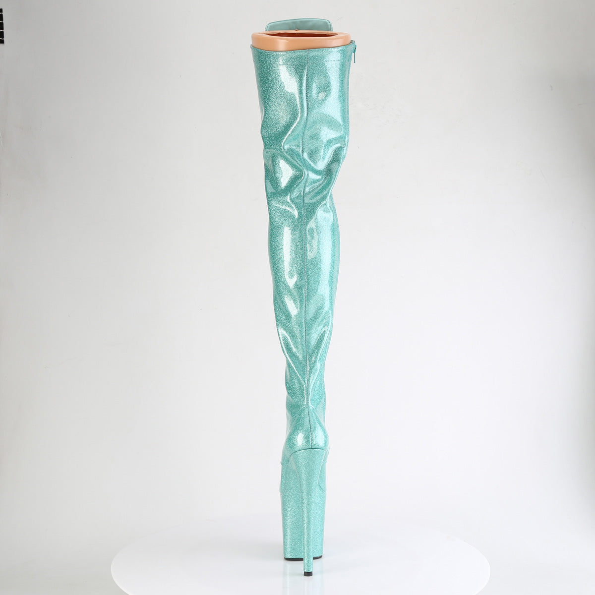 FLAMINGO-3020GP Pleaser Aqua Glitter 8 Inch Platform Pole Thigh Length Boots
