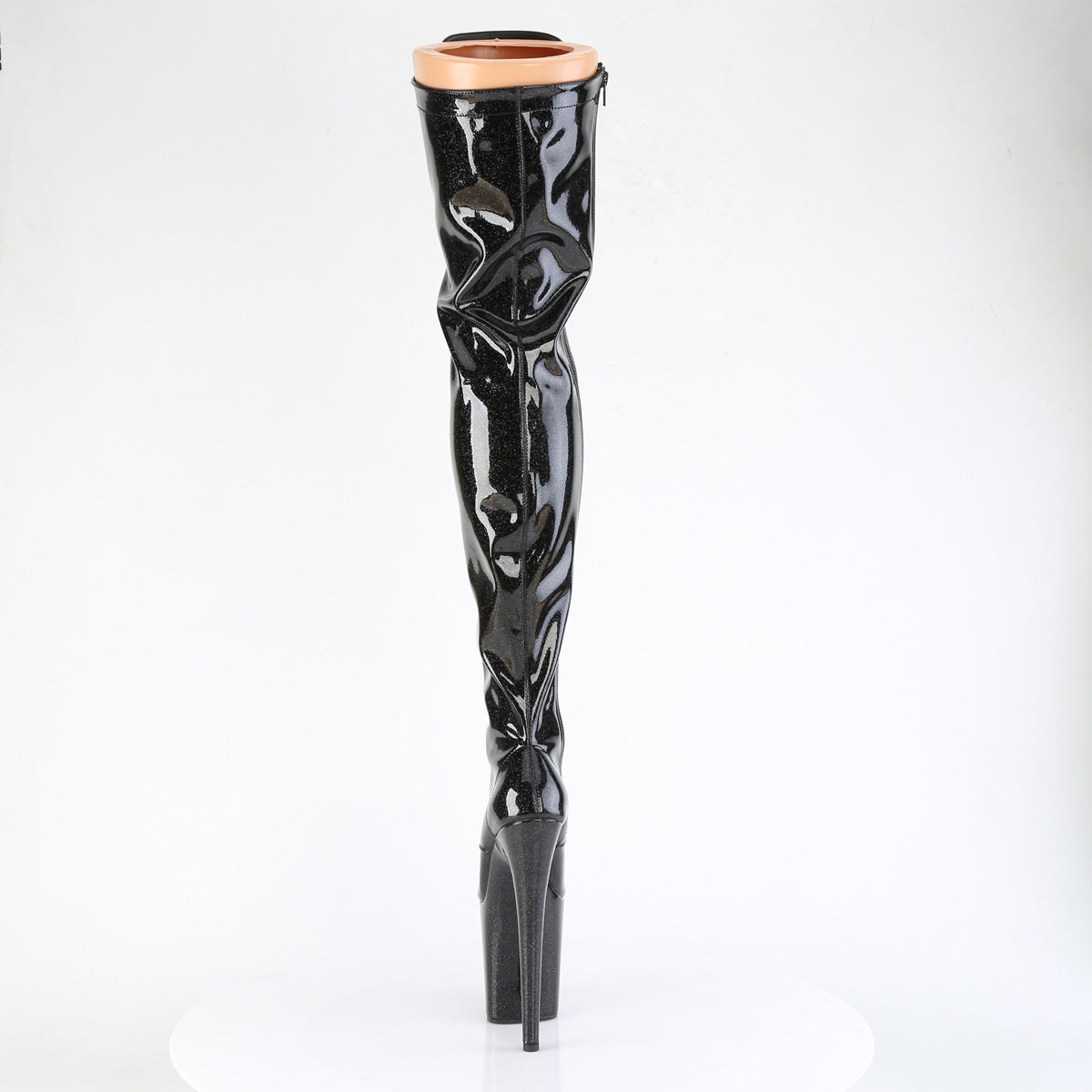Pleaser FLAMINGO-3020GP Black Glitter Lace-Up Platform Thigh High Boots - 8 Inch Heels