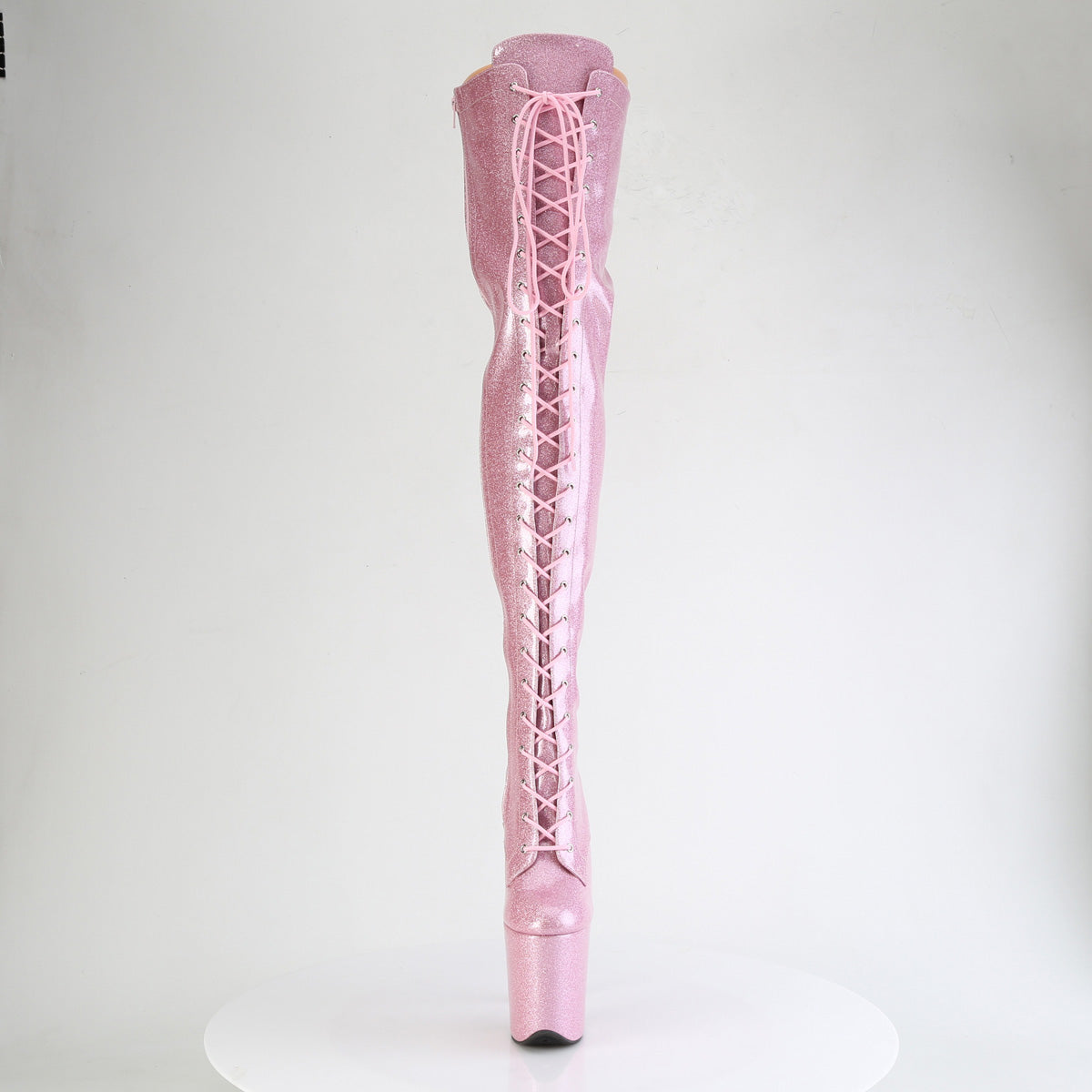 FLAMINGO-3020GP Pleaser Baby Pink Glitter 8 Inch Dancer Platform Thigh High boots