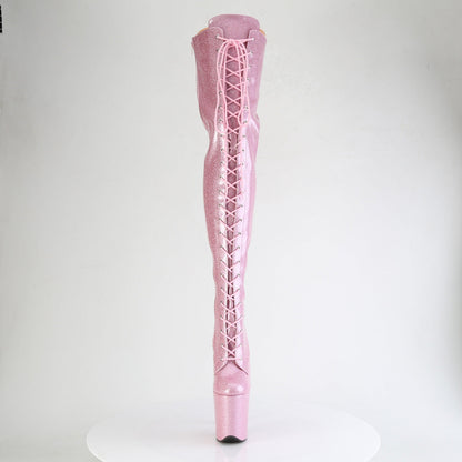 FLAMINGO-3020GP Pleaser Baby Pink Glitter 8 Inch Dancer Platform Thigh High boots