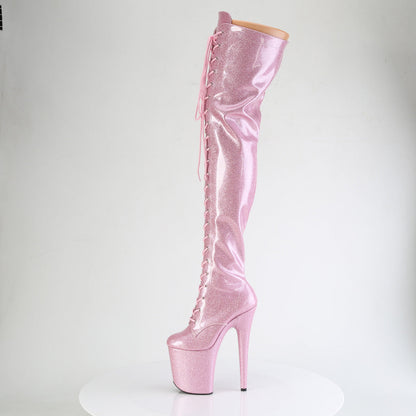 FLAMINGO-3020GP Pleaser Baby Pink Glitter 8 Inch Dancer Platform Thigh High boots