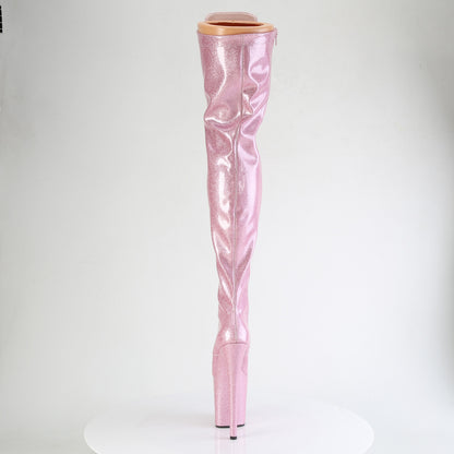 Pleaser FLAMINGO-3020GP Baby Pink Glitter Lace-Up Platform Thigh High Boots - 8 Inch Heels
