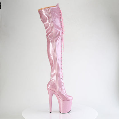 FLAMINGO-3020GP Pleaser Baby Pink Glitter 8 Inch Dancer Platform Thigh High boots