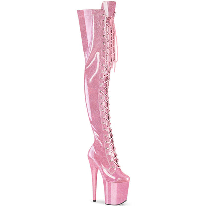 FLAMINGO-3020GP Pleaser Baby Pink Glitter 8 Inch Dancer Platform Thigh High boots B. Pink Glitter Pat M