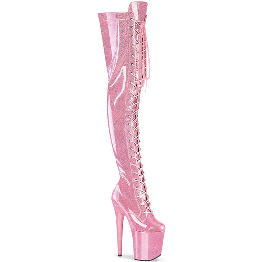 FLAMINGO-3020GP Pleaser Baby Pink Glitter Thigh High Boots