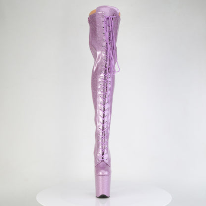 Pleaser FLAMINGO-3020GP Lilac Glitter Lace-Up Platform Thigh High Boots - 8 Inch Heels