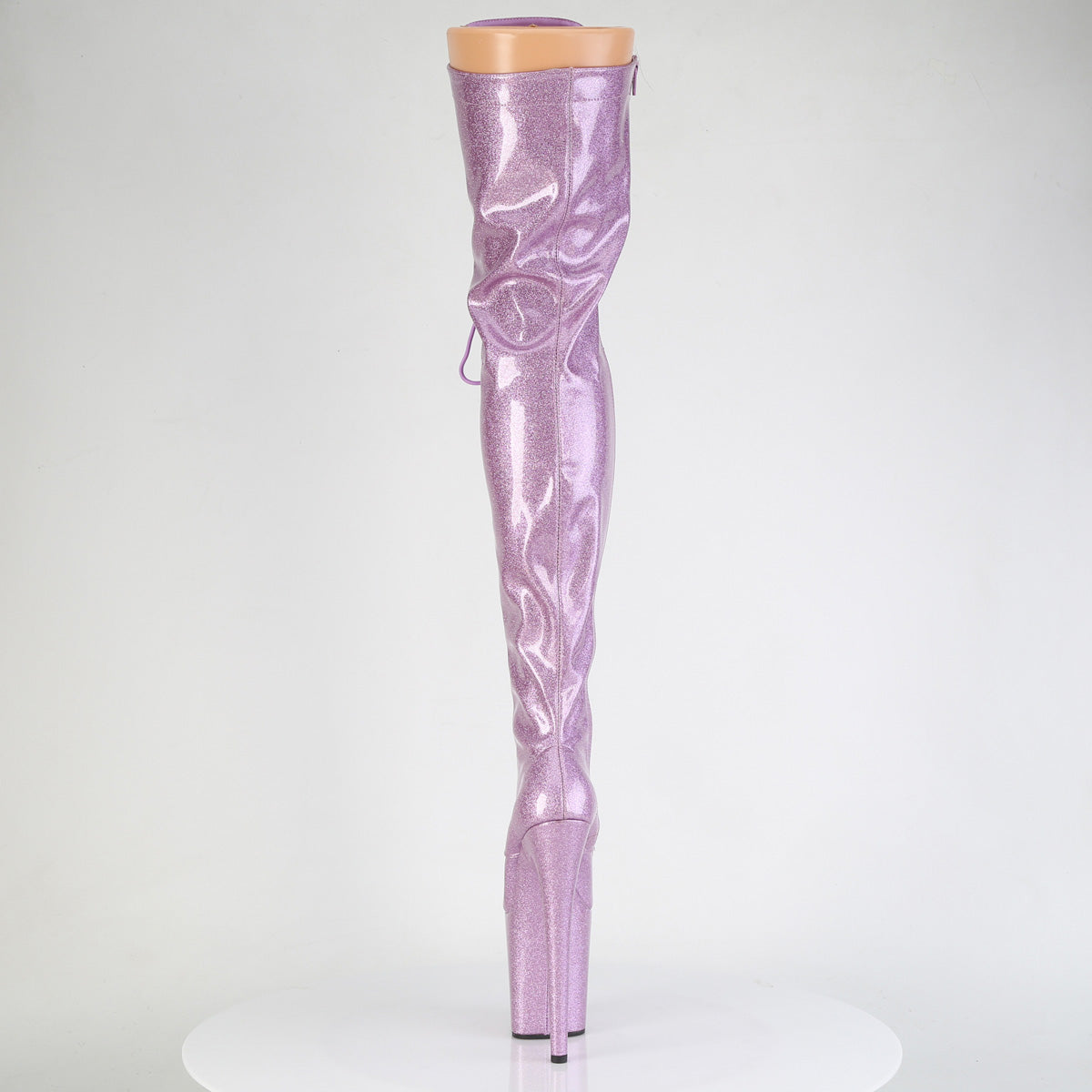 Pleaser FLAMINGO-3020GP Lilac Glitter Lace-Up Platform Thigh High Boots - 8 Inch Heels