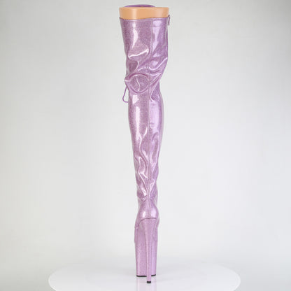 Pleaser FLAMINGO-3020GP Lilac Glitter Lace-Up Platform Thigh High Boots - 8 Inch Heels