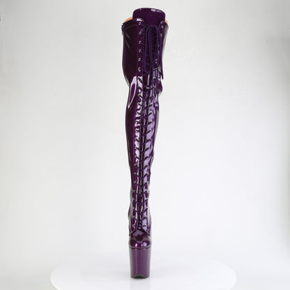 Pleaser FLAMINGO-3020GP Purple Glitter Lace-Up Platform Thigh High Boots - 8 Inch Heels