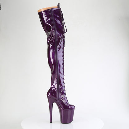 Pleaser FLAMINGO-3020GP Purple Glitter Lace-Up Platform Thigh High Boots - 8 Inch Heels