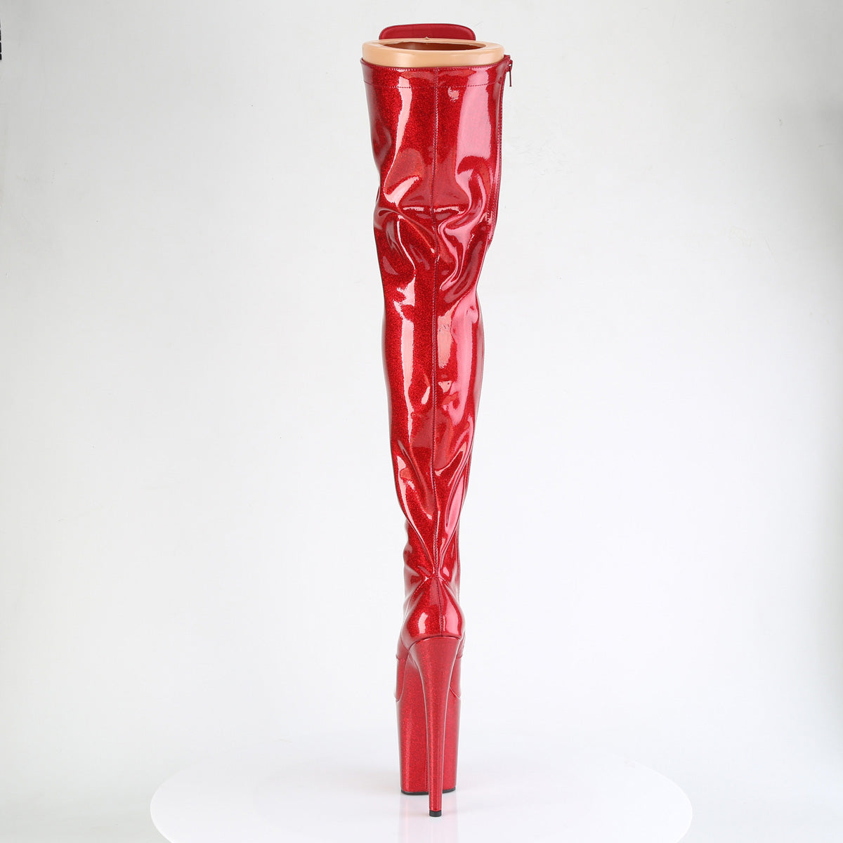 Pleaser FLAMINGO-3020GP Red Glitter Lace-Up Platform Thigh High Boots - 8 Inch Heels