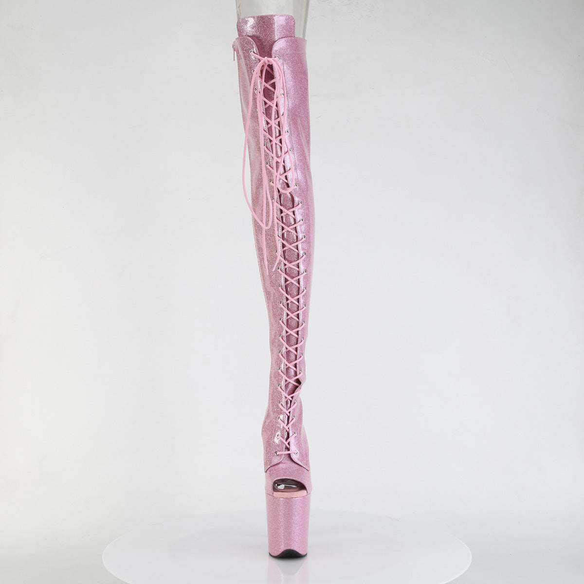 FLAMINGO-3021GP Pleaser Baby Pink Glitter 8 Inch Dancer Platform Thigh High boots