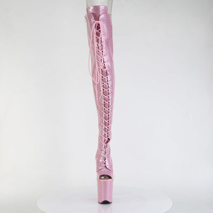 FLAMINGO-3021GP Pleaser Baby Pink Glitter 8 Inch Dancer Platform Thigh High boots