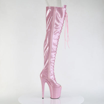 FLAMINGO-3021GP Pleaser Baby Pink Glitter 8 Inch Dancer Platform Thigh High boots