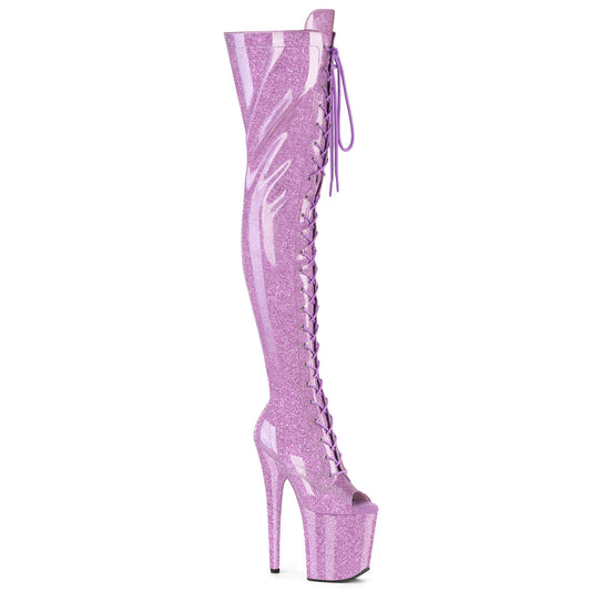 FLAMINGO-3021GP Pleaser Lilac Glitter 8 Inch Strippers Thigh High boots Lilac