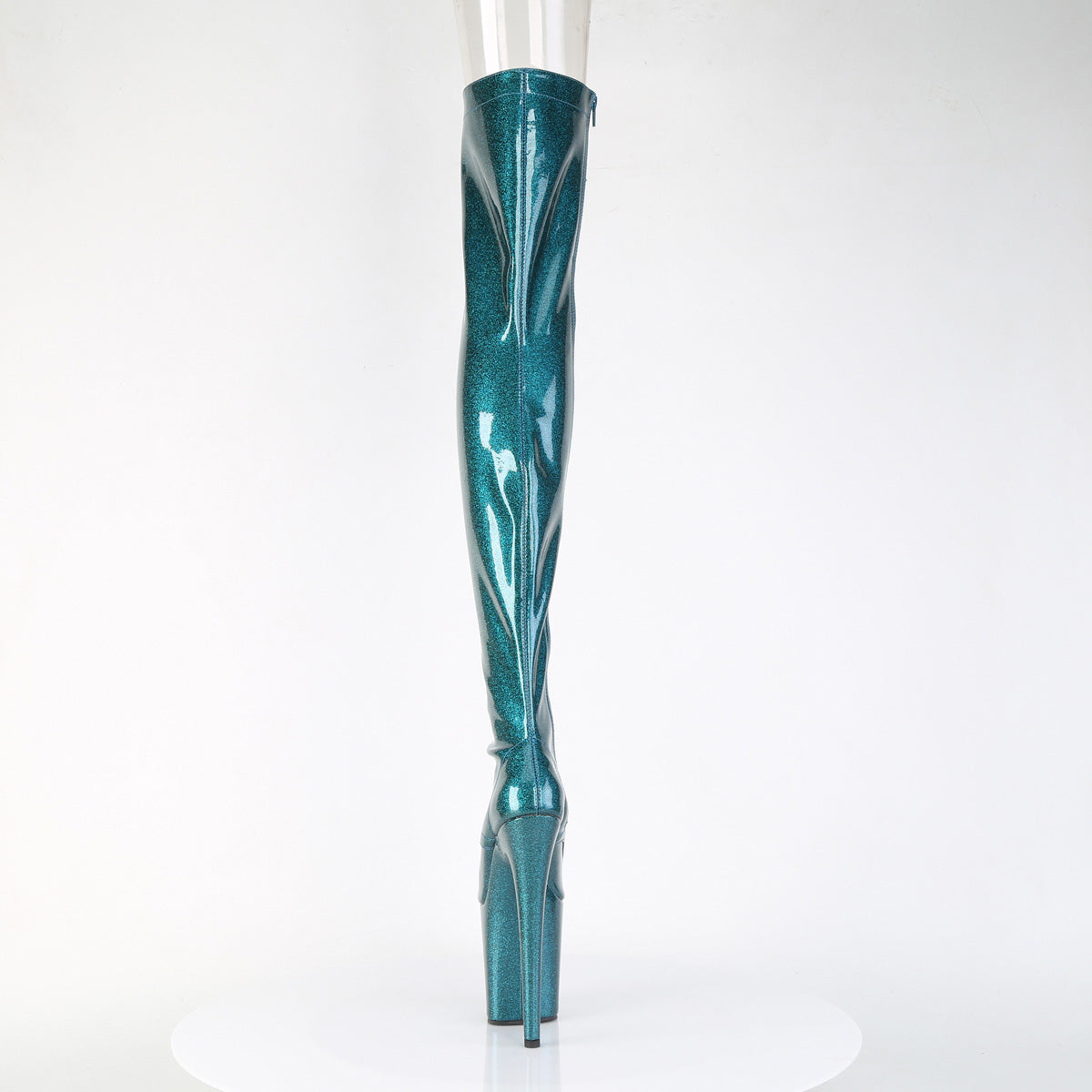 FLAMINGO-3021GP Pleaser Teal Glitter 8 Inch Platform Pole Thigh Length Boots