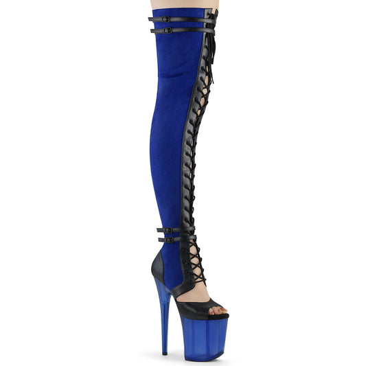 FLAMINGO-3027 Pleaser Blue 8 Inch Pole Heels Thigh Length Boots