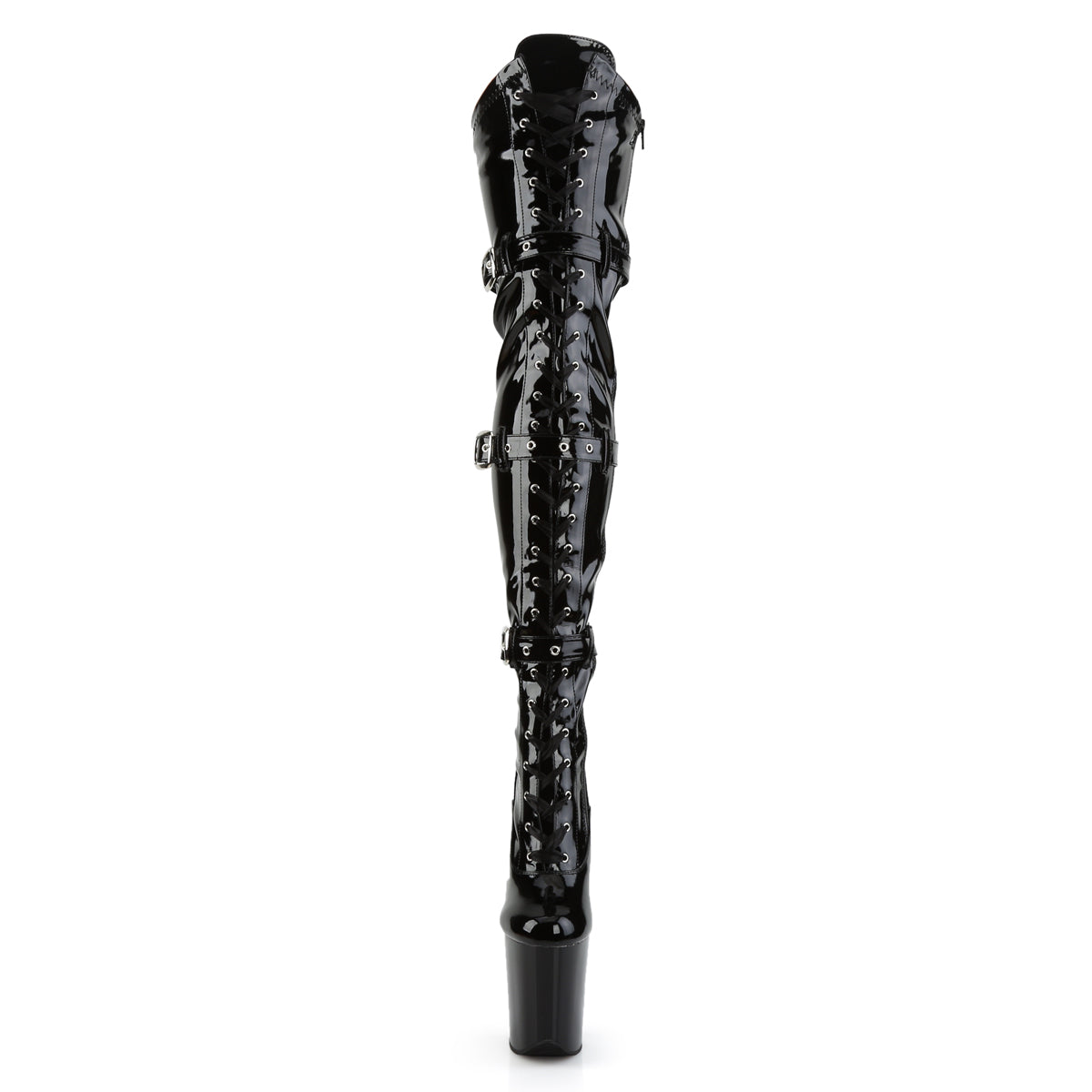 Pleaser FLAMINGO-3028 Black Lace-Up Platform Thigh High Boots - 8 Inch Heels