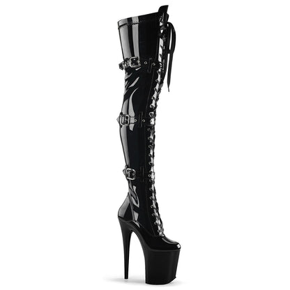 Pleaser FLAMINGO-3028 Black Lace-Up Platform Thigh High Boots - 8 Inch Heels