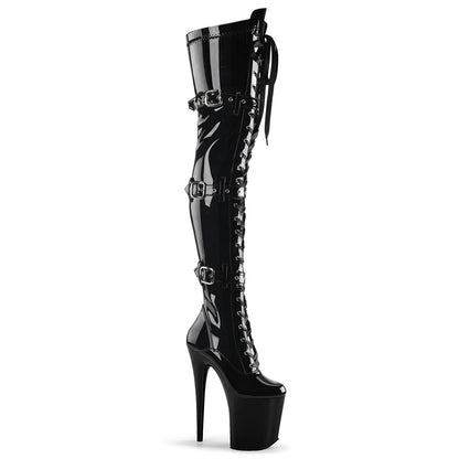 FLAMINGO-3028 8" Black Stretch Patent Pole Dancer Platform Shoes