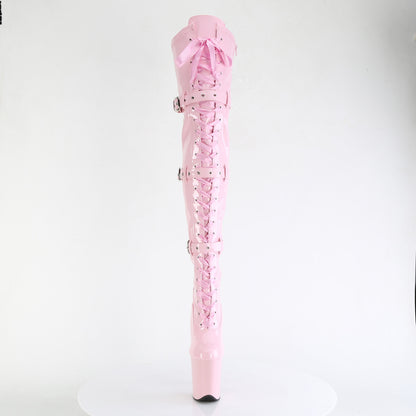 Pleaser FLAMINGO-3028 Baby Pink Lace-Up Platform Thigh High Boots - 8 Inch Heels