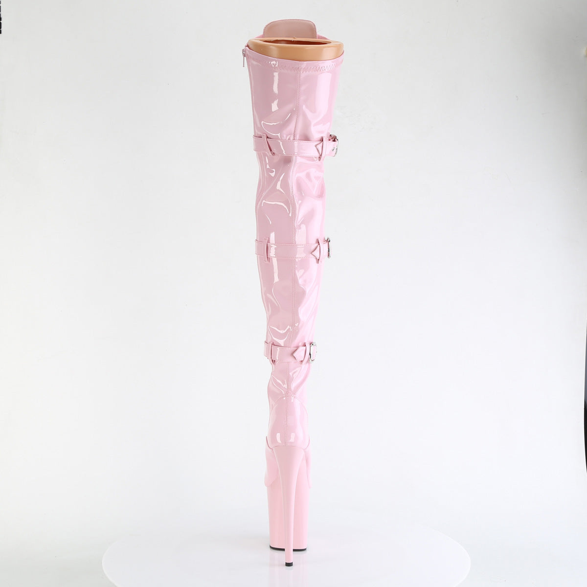 Pleaser FLAMINGO-3028 Baby Pink Lace-Up Platform Thigh High Boots - 8 Inch Heels