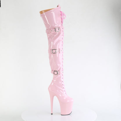Pleaser FLAMINGO-3028 Baby Pink Lace-Up Platform Thigh High Boots - 8 Inch Heels