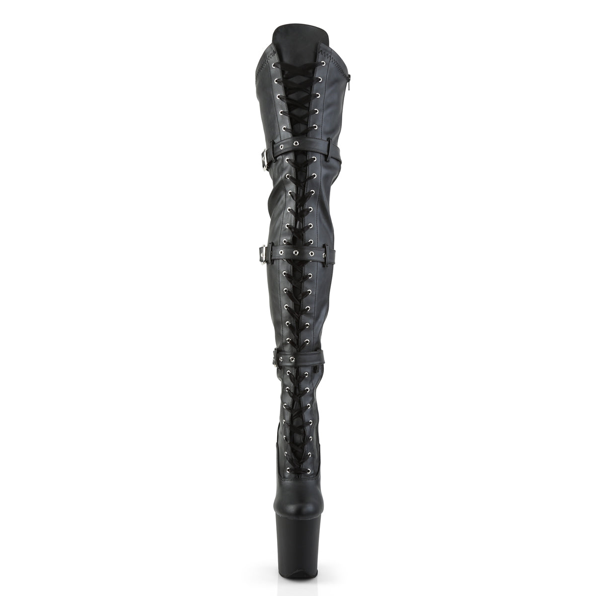 Pleaser FLAMINGO-3028 Black / Black Matte Lace-Up Platform Thigh High Boots - 8 Inch Heels