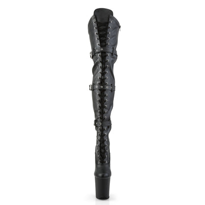Pleaser FLAMINGO-3028 Black / Black Matte Lace-Up Platform Thigh High Boots - 8 Inch Heels
