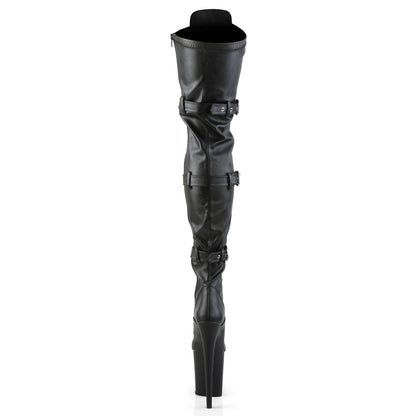 Pleaser FLAMINGO-3028 Black / Black Matte Lace-Up Platform Thigh High Boots - 8 Inch Heels
