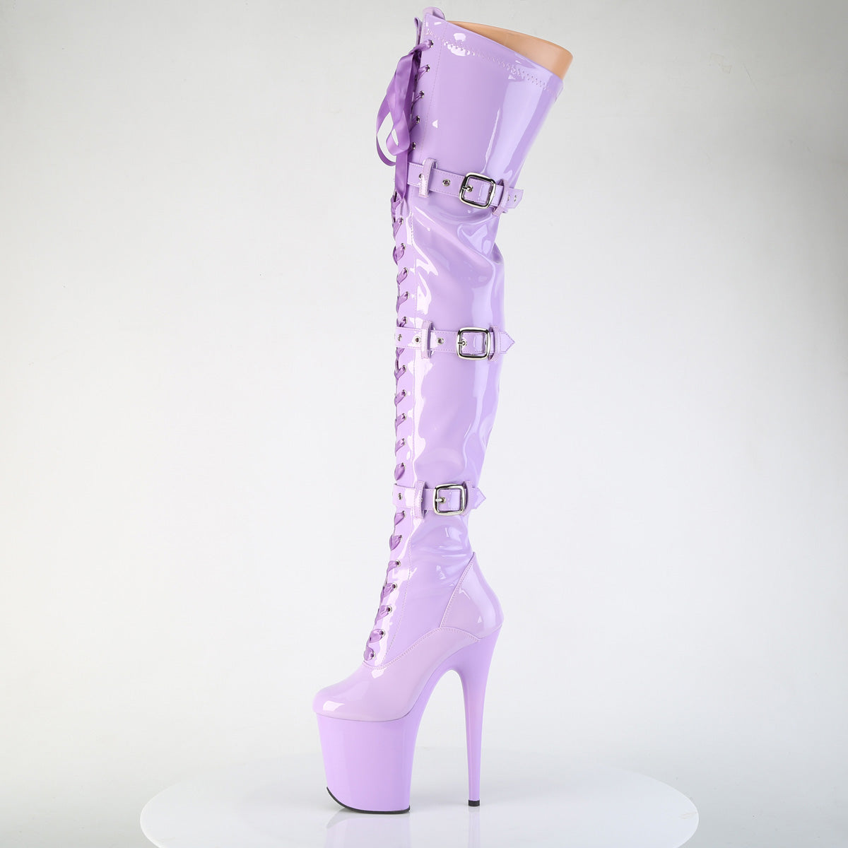 Pleaser FLAMINGO-3028 Lavender Lace-Up Platform Thigh High Boots - 8 Inch Heels