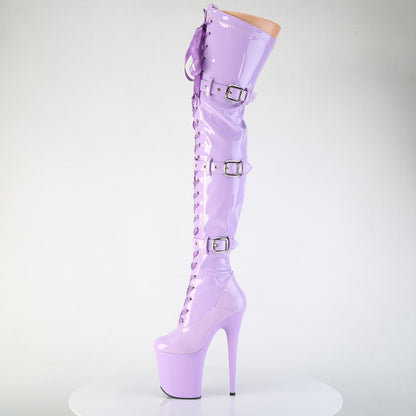 Pleaser FLAMINGO-3028 Lavender Lace-Up Platform Thigh High Boots - 8 Inch Heels