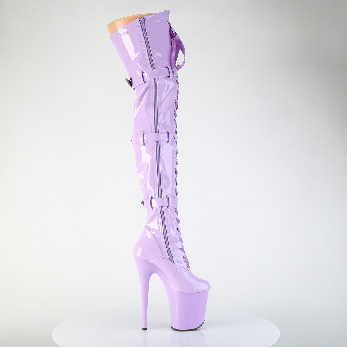 Pleaser FLAMINGO-3028 Lavender Lace-Up Platform Thigh High Boots - 8 Inch Heels