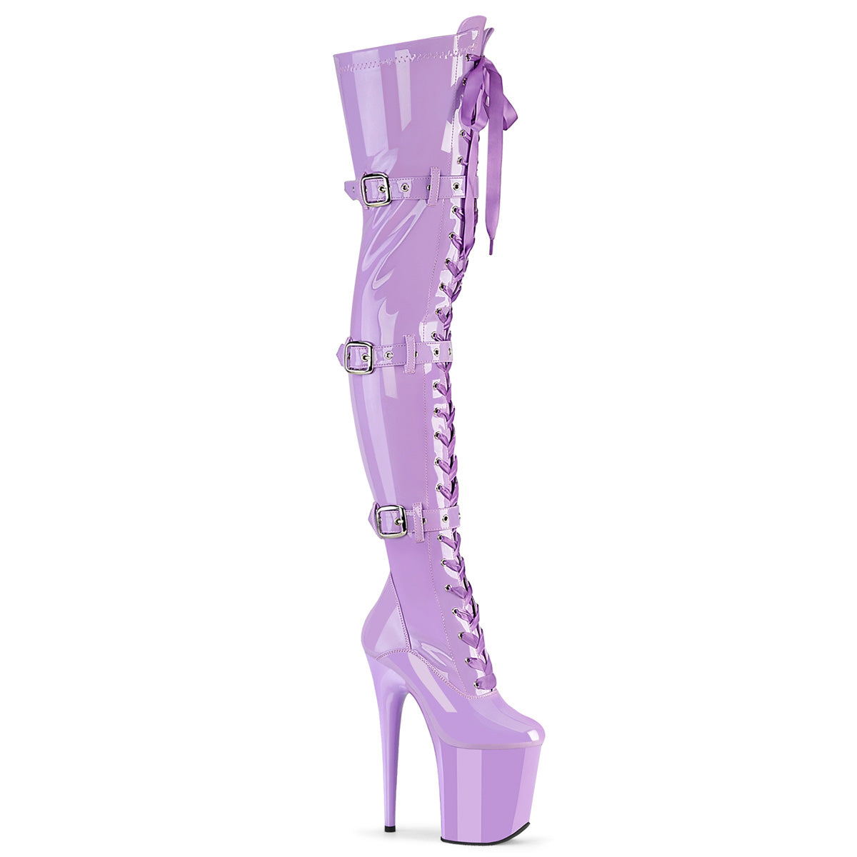 Pleaser FLAMINGO-3028 Lavender Lace-Up Platform Thigh High Boots - 8 Inch Heels