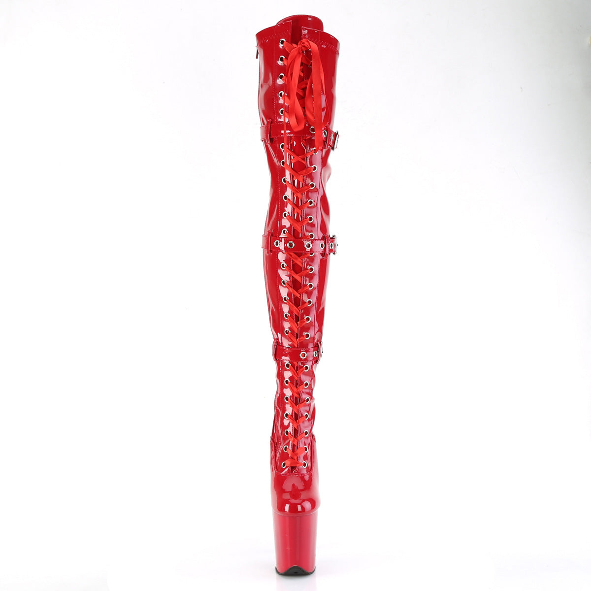 FLAMINGO-3028 Pleaser Red 8 Inch Pole Dance Thigh Length Boots