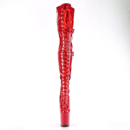 FLAMINGO-3028 Pleaser Red 8 Inch Pole Dance Thigh Length Boots