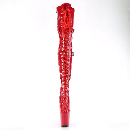 Pleaser FLAMINGO-3028 Red Lace-Up Platform Thigh High Boots - 8 Inch Heels