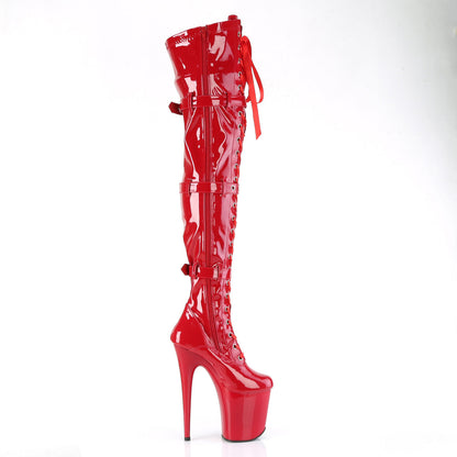 FLAMINGO-3028 Pleaser Red 8 Inch Pole Dance Thigh Length Boots